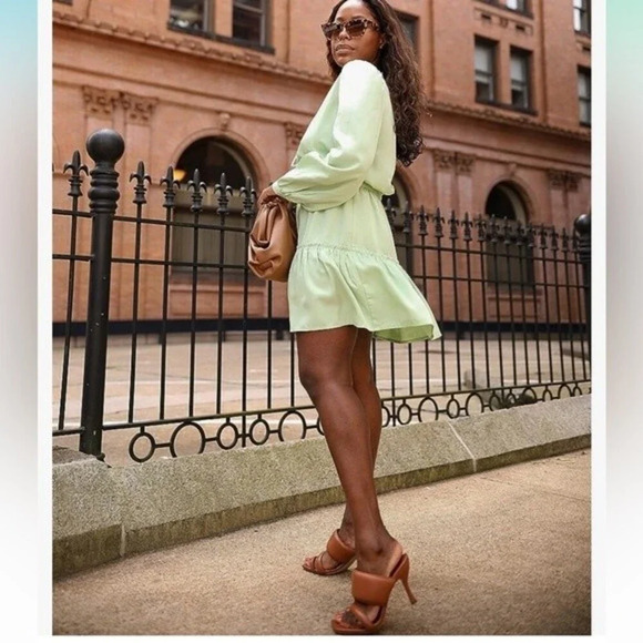 The Drop Women's Smoke Green Long Sleeve V-Neck Mini Dress size Large - Picture 3 of 13